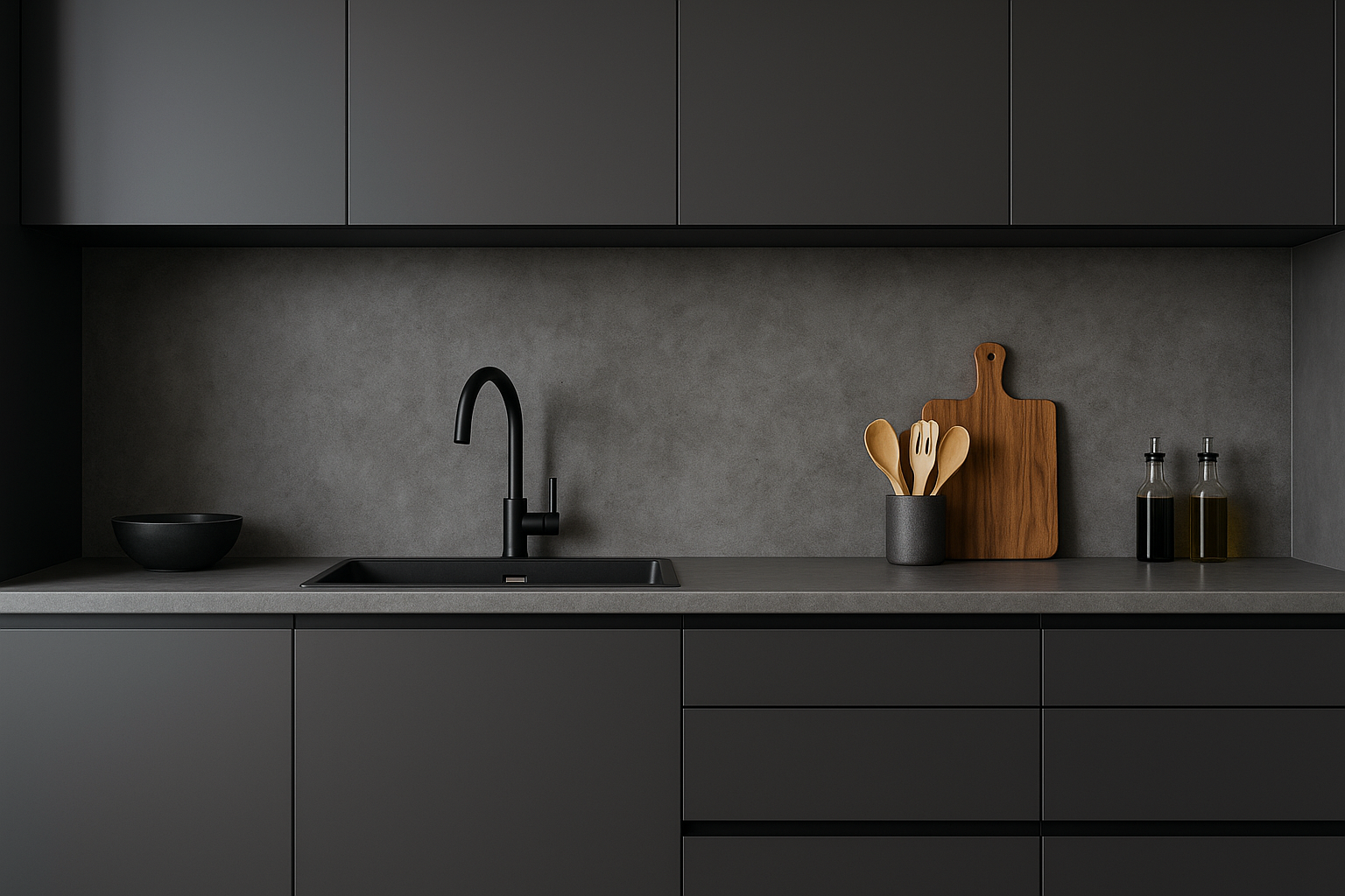 Achterwand grijze keuken