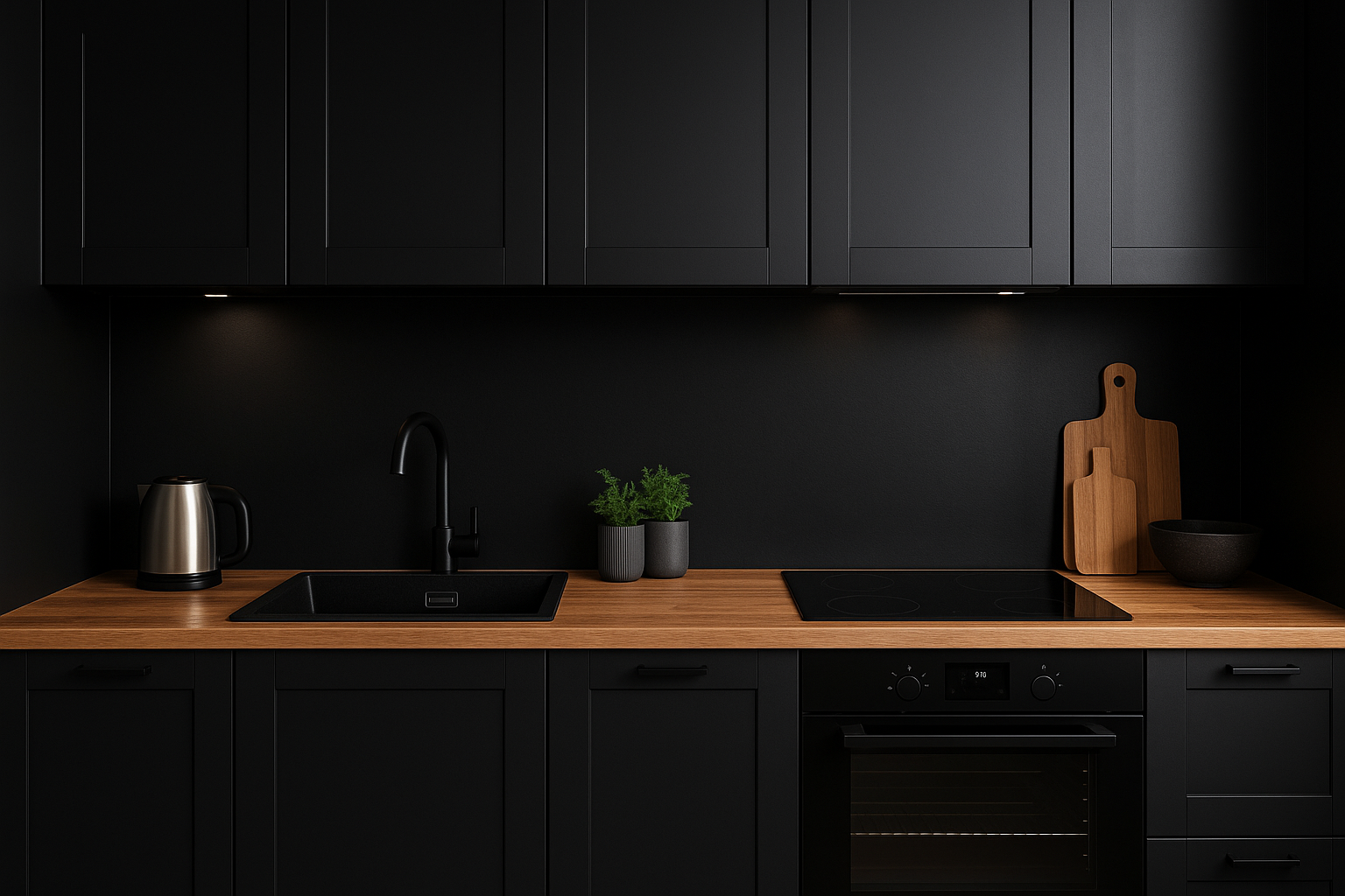 Achterwand zwarte keuken