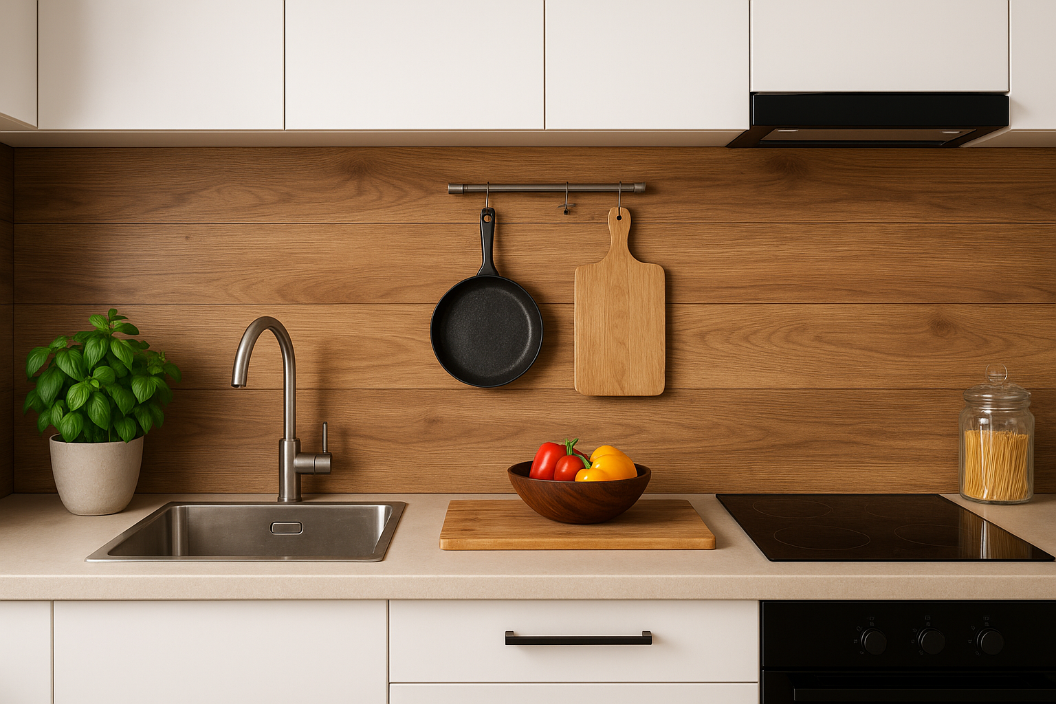 Achterwand keuken hout