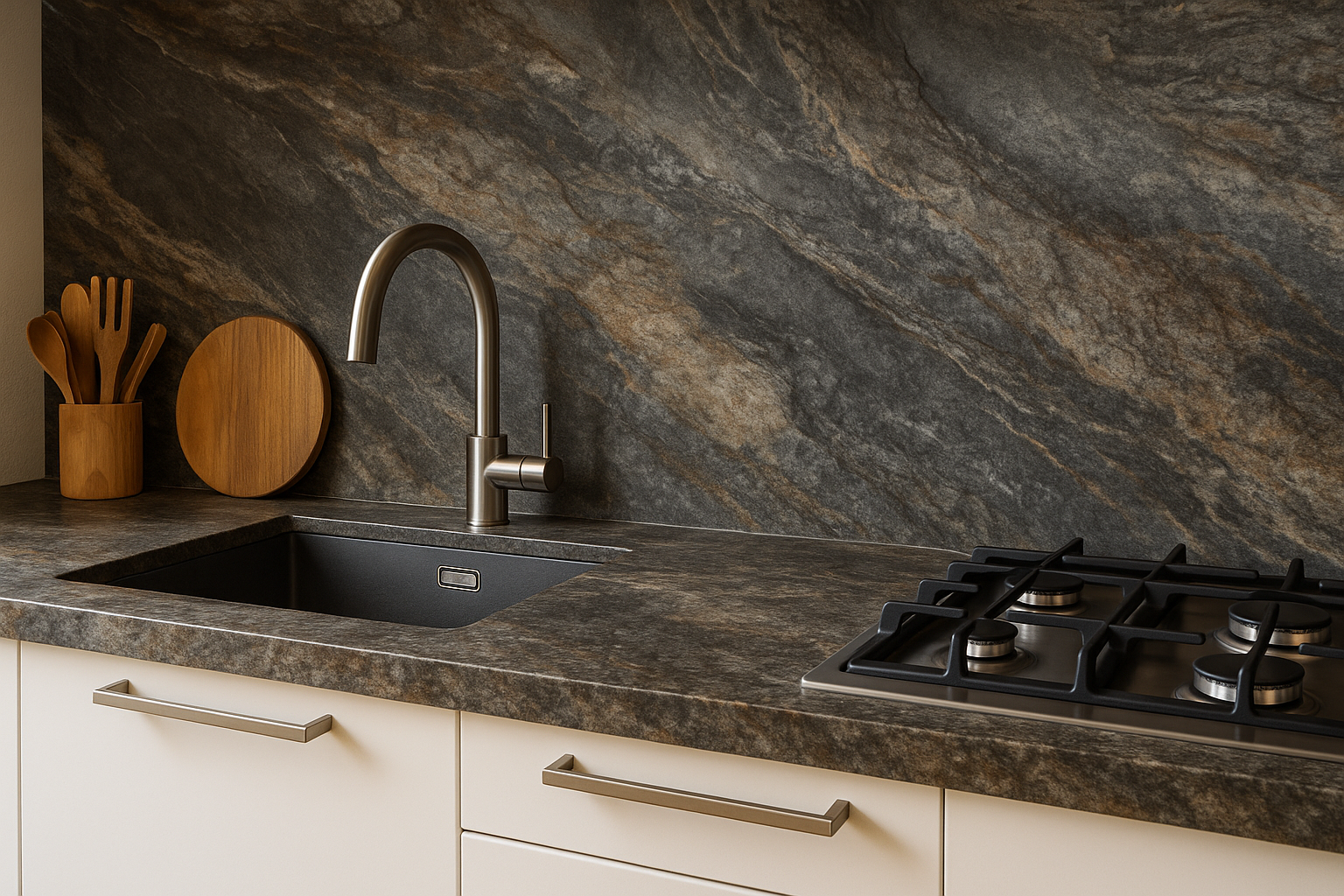 Natuursteen achterwand keuken