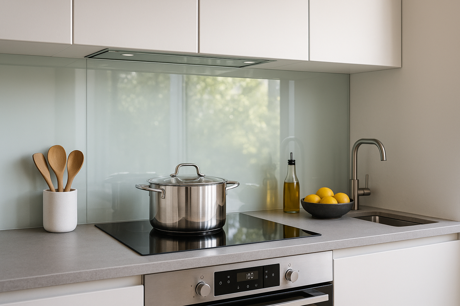 Glazen achterwand keuken met tekst