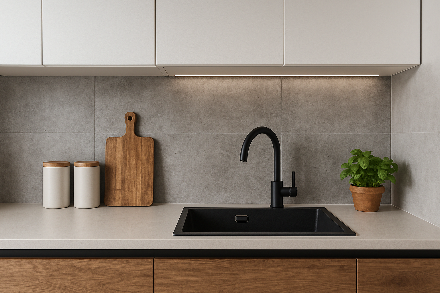 Betonlook tegels achterwand keuken