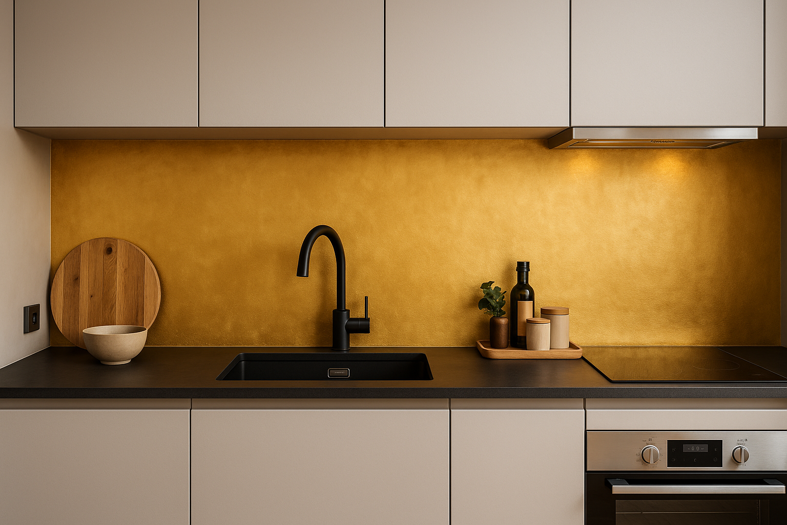 Achterwand keuken goud