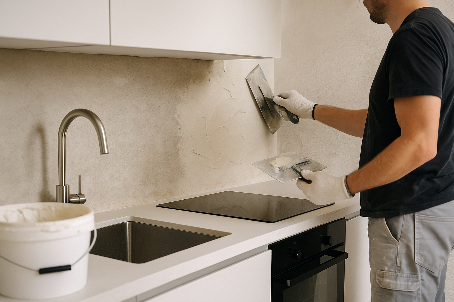 Achterwand keuken stucen