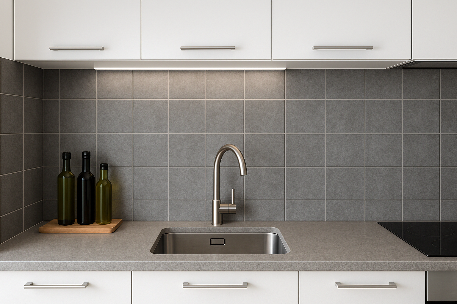 Achterwand keuken tegels grijs