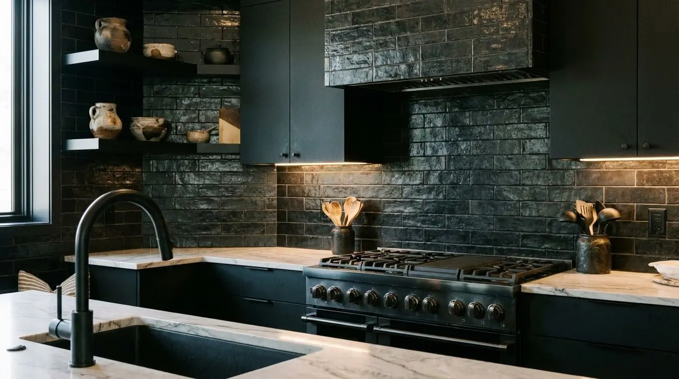 Tegels achterwand zwarte keuken