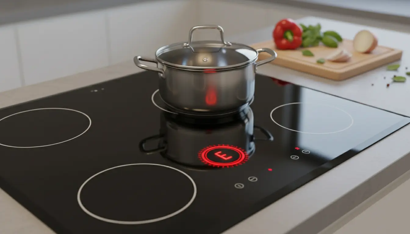 Inductie kookplaat geeft e aan