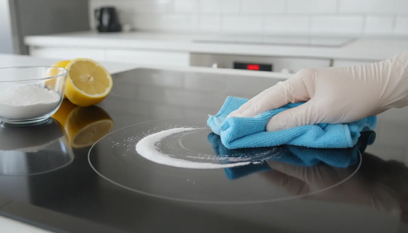Inductie kookplaat schoonmaken met baking soda: glans
