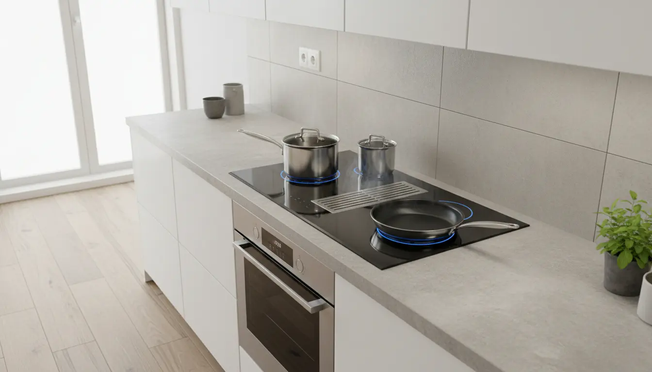 Inductie kookplaat 70 cm met afzuiging kopen? Bespaar
