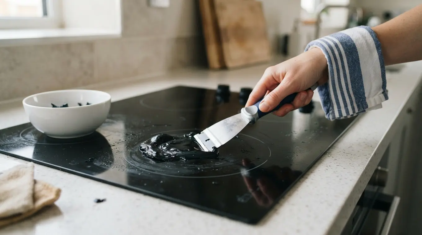 Gesmolten plastic verwijderen van elektrische kookplaat